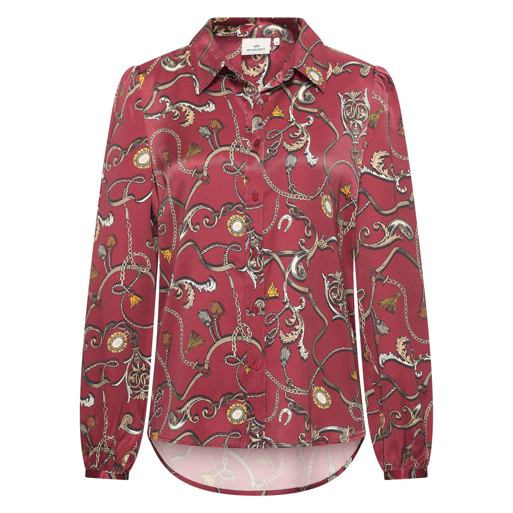 HV Society blouse bordeaux met kettingprint en ballonmouwen voor dames
