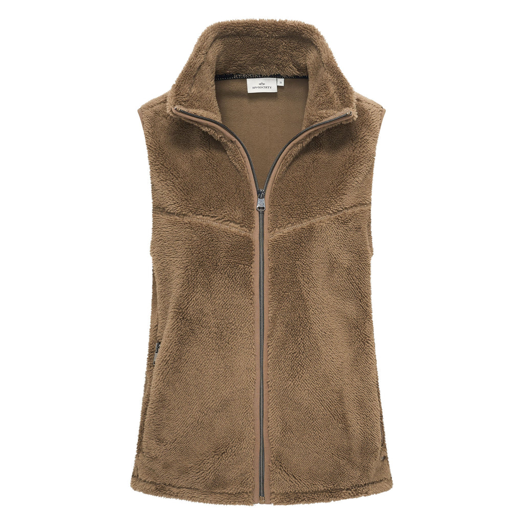 HV Society bodywarmer taupe in teddy fleece met opstaande kraag voor dames