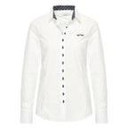 HV Society blouse wit met donkerblauwe contrastdetails en logo voor dames