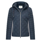 HV Society jas donkerblauw gewatteerd met kap en tweewegrits voor dames