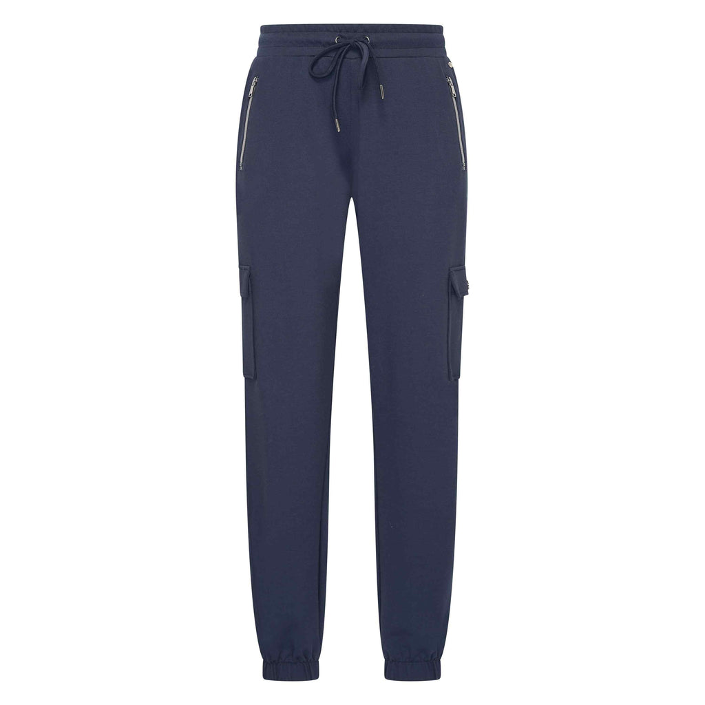 HV Society broek donkerblauw met trekkoord, cargozakken en enkelboorden voor dames