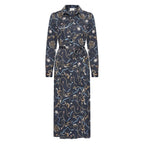 HV Society jurk donkerblauw met kettingprint en strikceintuur voor dames