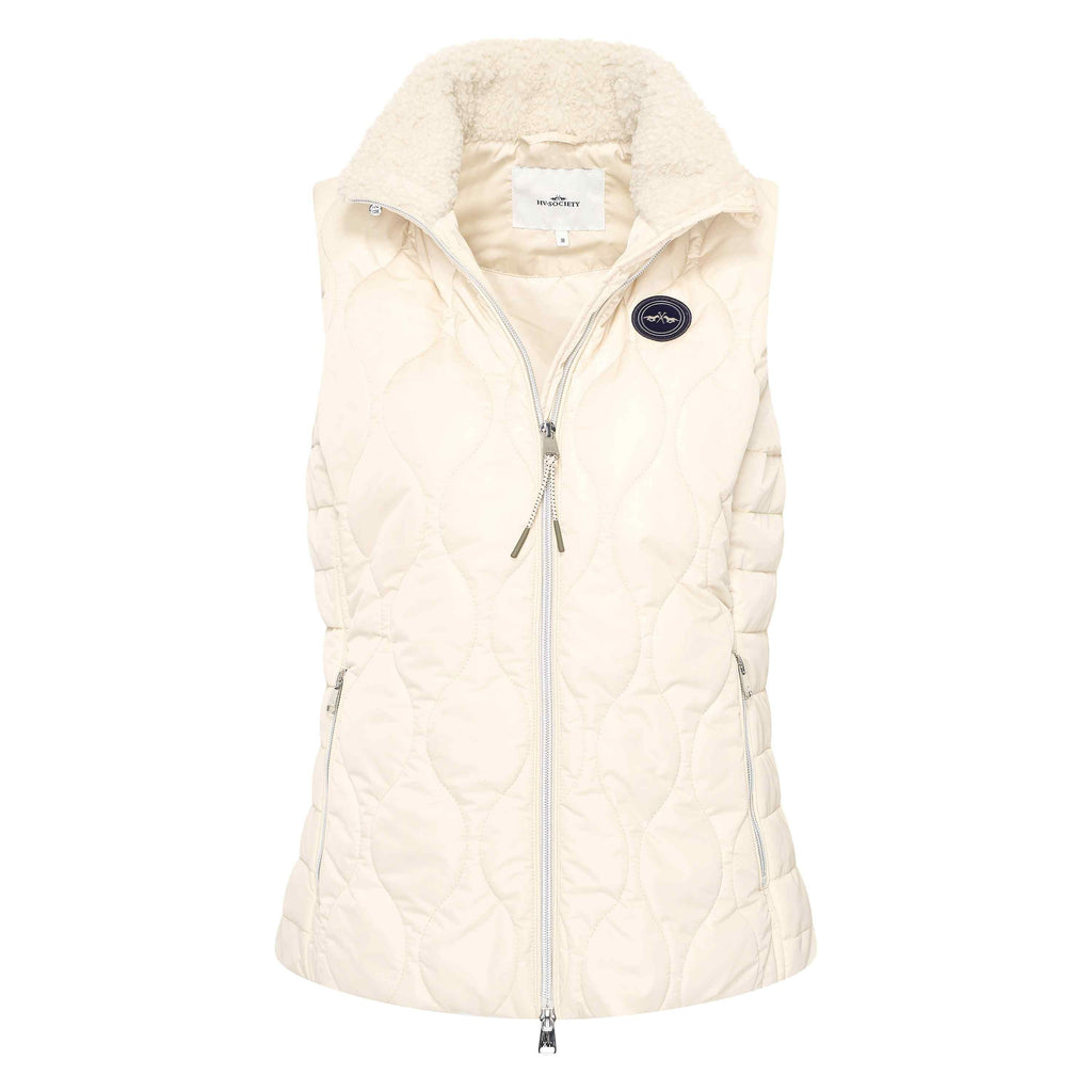 HV Society bodywarmer ecru met golvende doorstikking en teddykraag voor dames