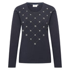 HV Society top donkerblauw met ruitmotief van bloemetjes en strass voor dames