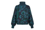La Fée Maraboutée pull pétrole avec jacquard floral et col roulé pour femme