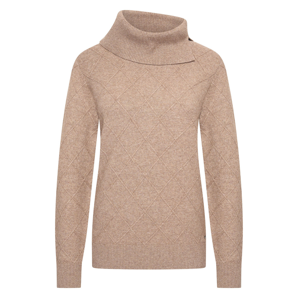 HV Society trui taupe met overslaande kraag en ruitstructuur voor dames