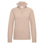 HV Society trui beige met kabelpatroon en korte rits voor dames