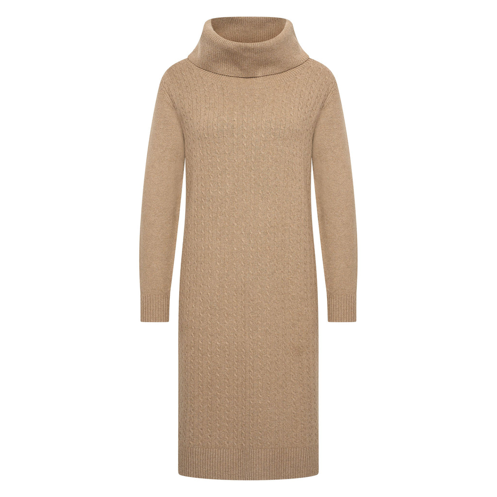 HV Society jurk beige gebreid met brede col voor dames