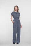 Geisha gemêleerde pantalon met elastische taille in black/off-white