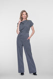 Geisha gemêleerde pantalon met elastische taille in black/off-white