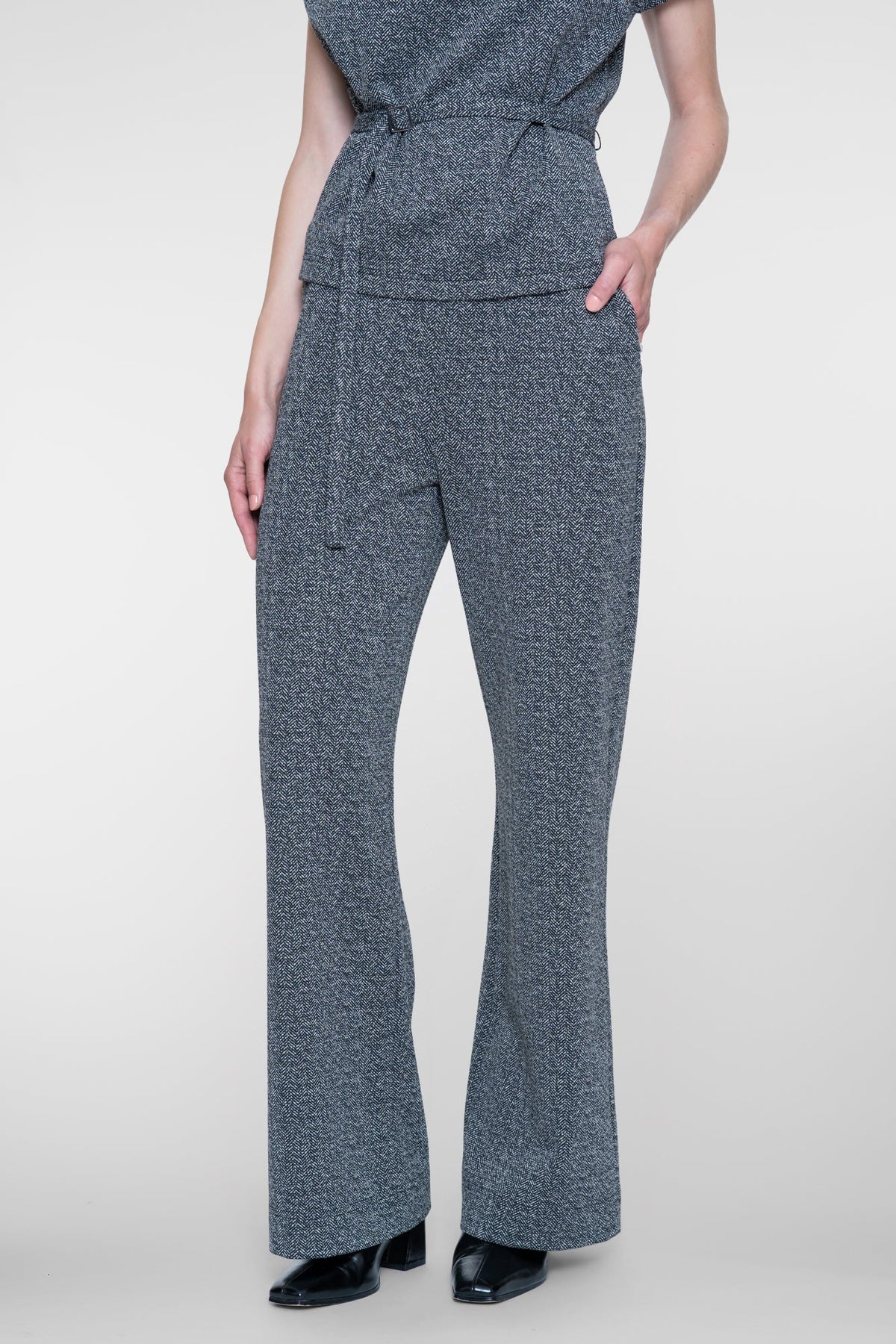 Geisha gemêleerde pantalon met elastische taille in black/off-white
