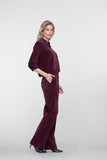 Geisha pantalon met velours uitstraling in burgundy