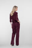 Geisha pantalon met velours uitstraling in burgundy