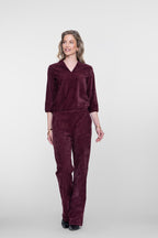 Geisha pantalon met velours uitstraling in burgundy