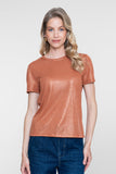 Geisha T-shirt met foil print in camel
