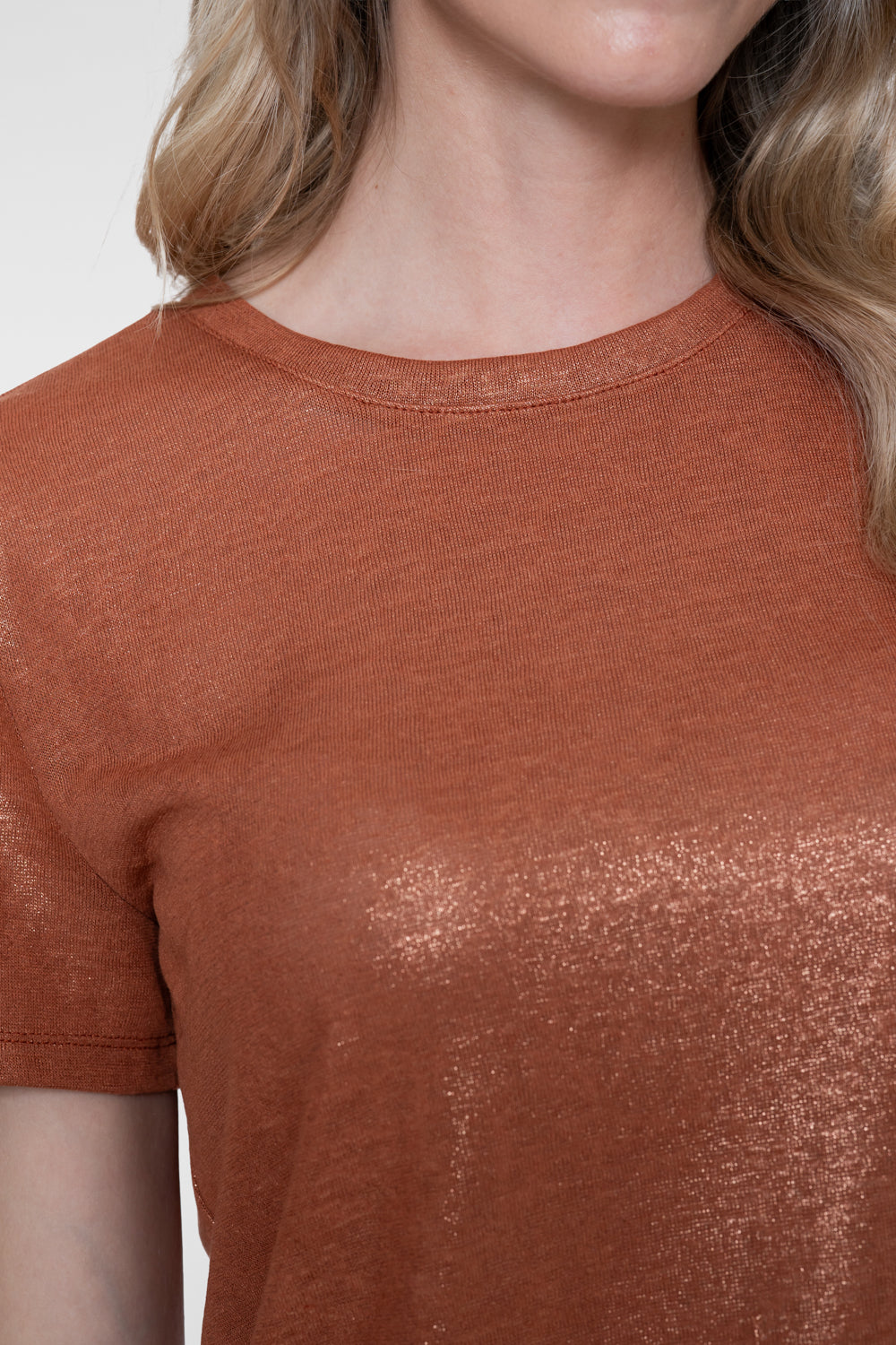 Geisha T-shirt met foil print in camel