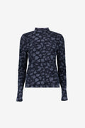Geisha top met dessin, rhinestones en turtle neck in dark blue/silver
