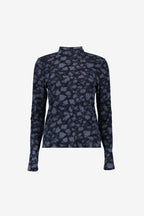 Geisha top met dessin, rhinestones en turtle neck in dark blue/silver