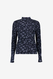 Geisha top met dessin, rhinestones en turtle neck in dark blue/silver