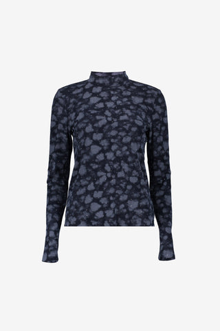 Geisha top met dessin, rhinestones en turtle neck in dark blue/silver