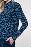 Geisha top met dessin, rhinestones en turtle neck in dark blue/silver