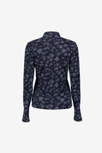 Geisha top met dessin, rhinestones en turtle neck in dark blue/silver