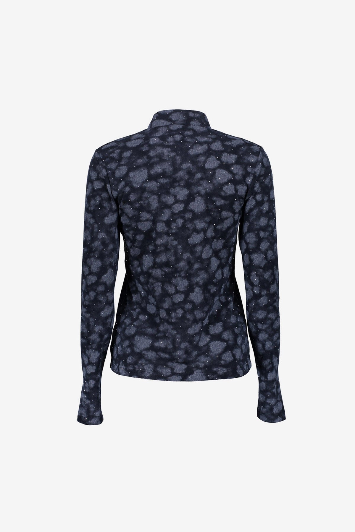 Geisha top met dessin, rhinestones en turtle neck in dark blue/silver
