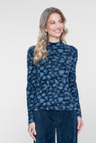 Geisha top met dessin, rhinestones en turtle neck in dark blue/silver