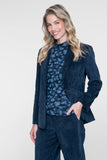 Geisha top met dessin, rhinestones en turtle neck in dark blue/silver