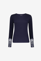 Geisha basic top met kanten manchetten in navy