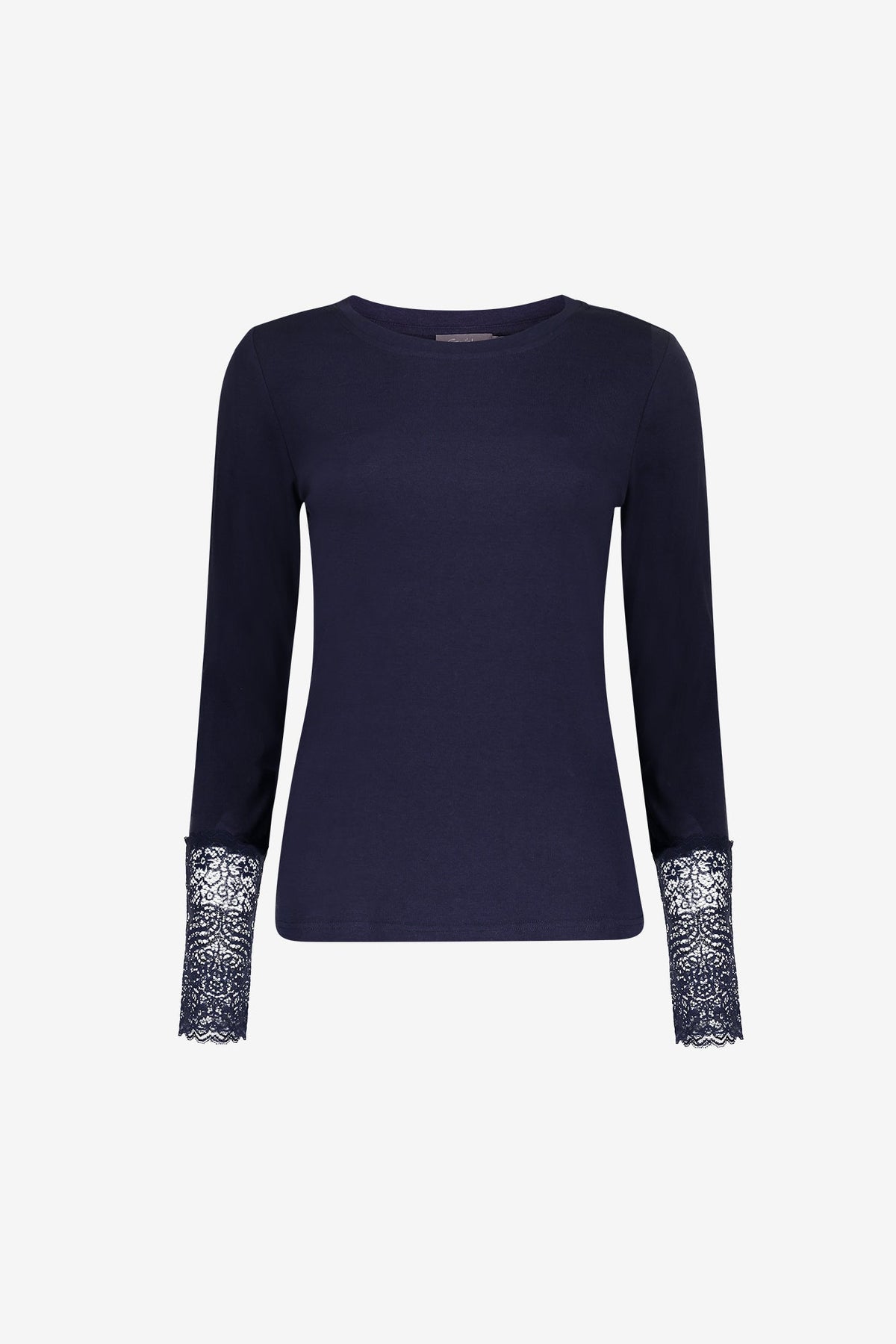 Geisha basic top met kanten manchetten in navy