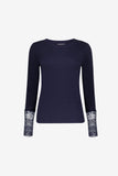 Geisha basic top met kanten manchetten in navy