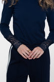 Geisha basic top met kanten manchetten in navy
