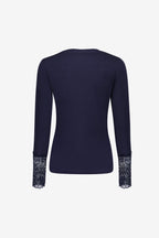 Geisha basic top met kanten manchetten in navy