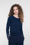 Geisha basic top met kanten manchetten in navy