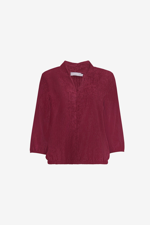Geisha veloursachtige top met V-snit en 3/4 mouwen in burgundy