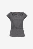 Geisha top met ceintuur en watervalhals in black/off white