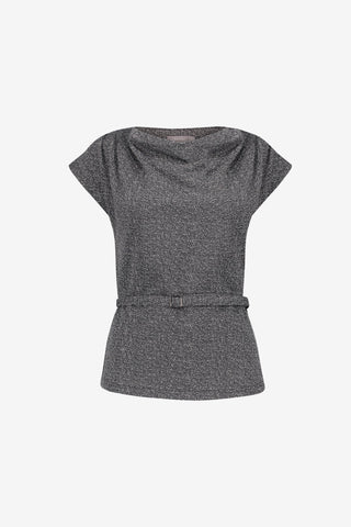 Geisha top met ceintuur en watervalhals in black/off white