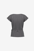 Geisha top met ceintuur en watervalhals in black/off white