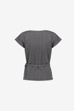 Geisha top met ceintuur en watervalhals in black/off white