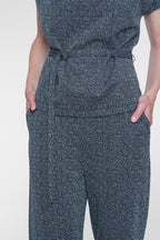 Geisha top met ceintuur en watervalhals in black/off white