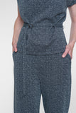 Geisha top met ceintuur en watervalhals in black/off white
