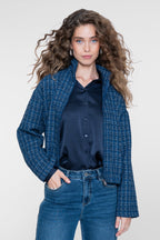 Geisha blouse met glanzende uitstraling in navy