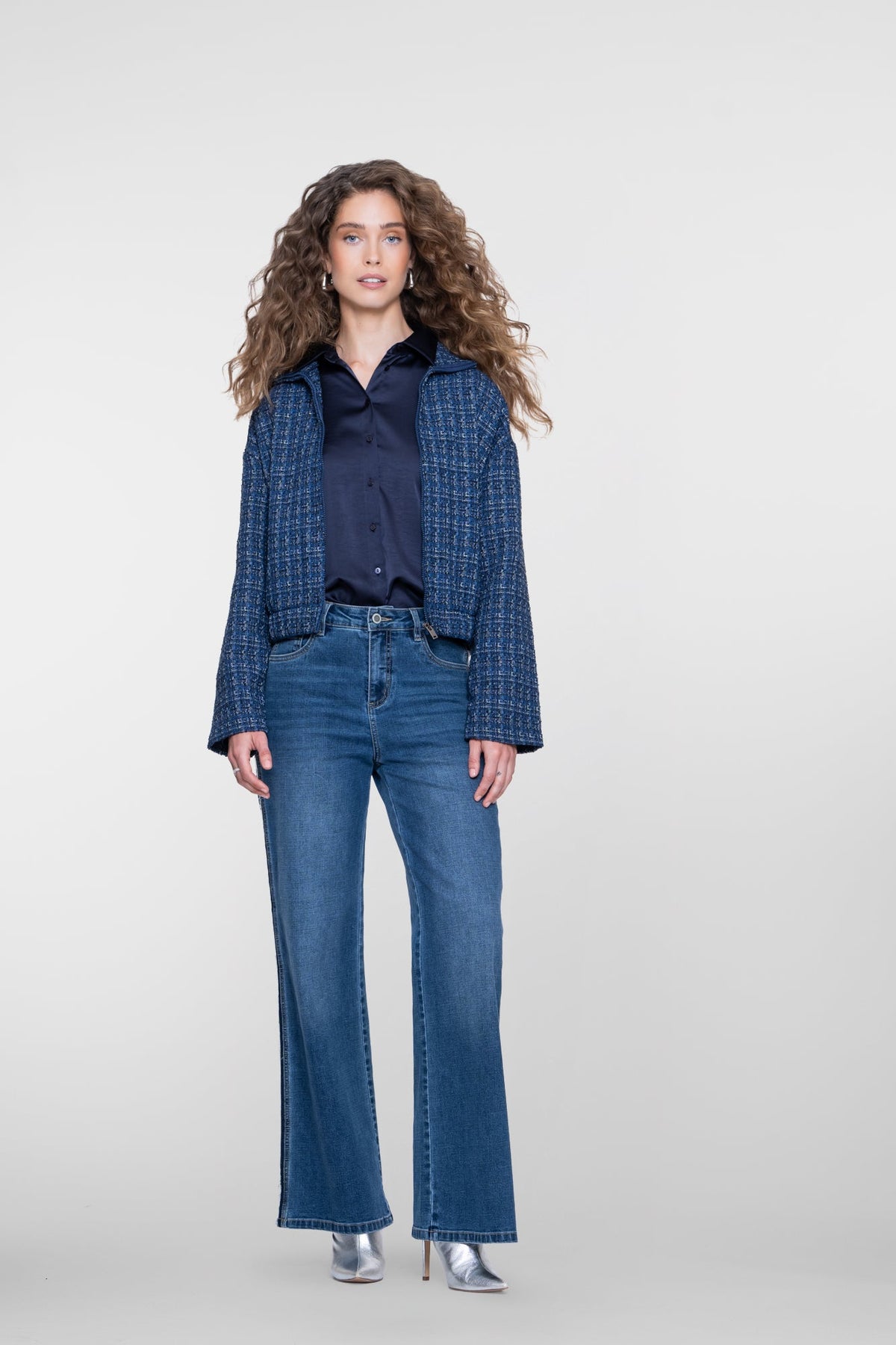 Geisha blouse met glanzende uitstraling in navy