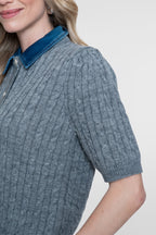 Geisha gebreid vest lichtgrijs denim 3