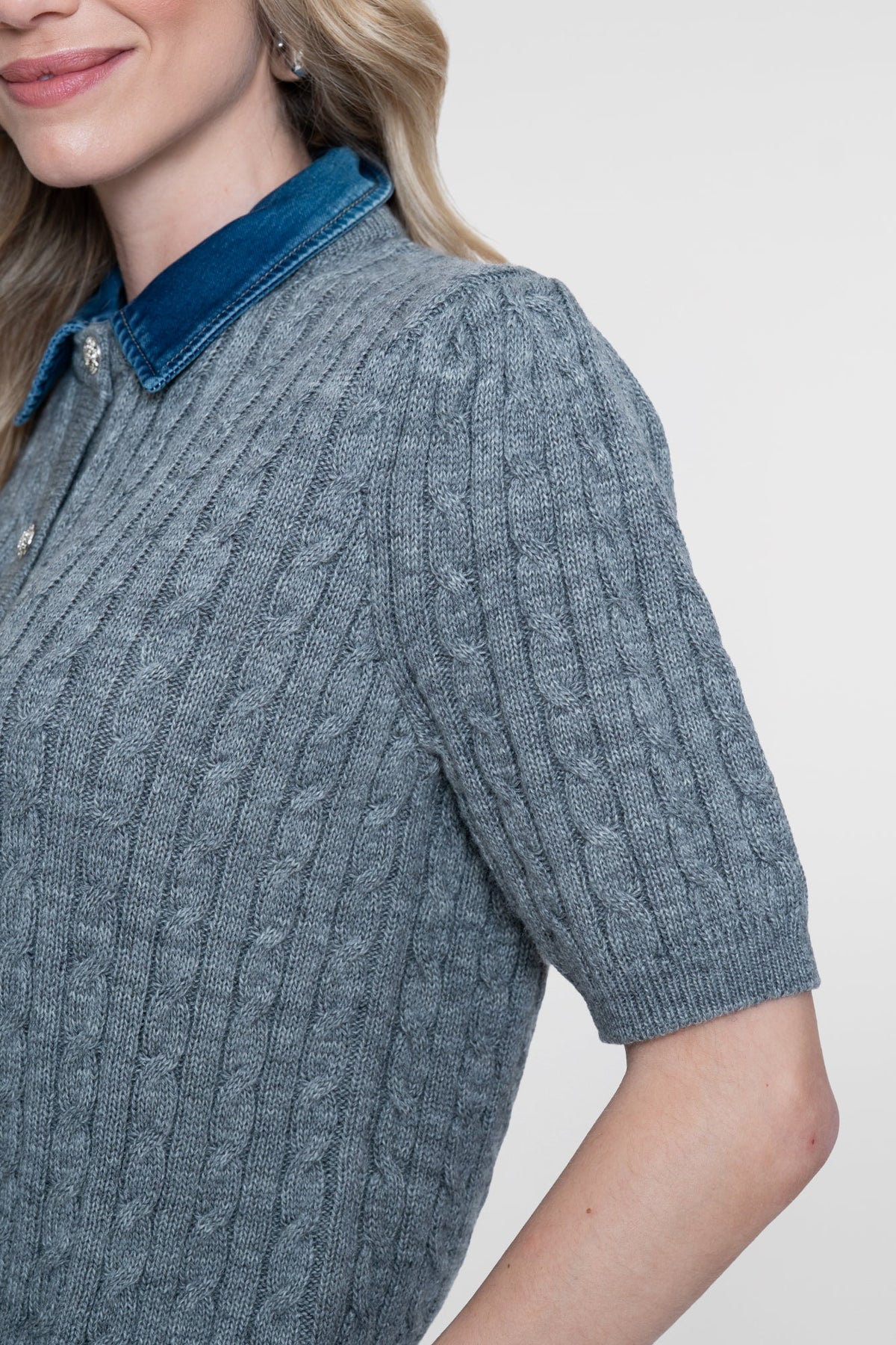 Geisha gebreid vest lichtgrijs denim 3