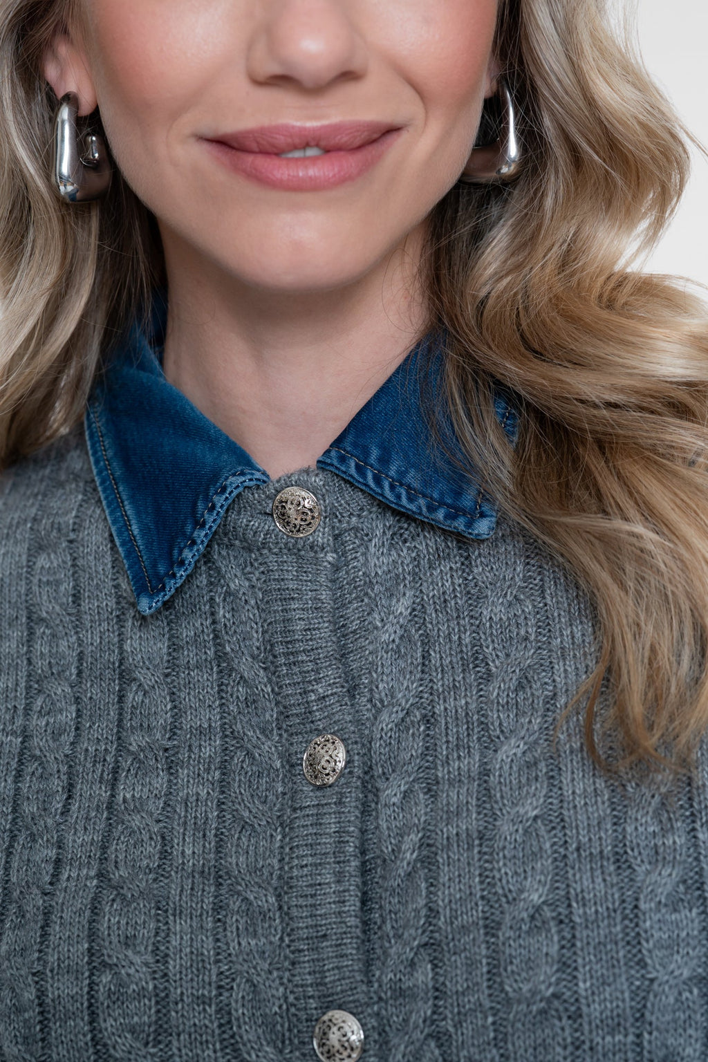 Geisha gebreid vest lichtgrijs denim 5