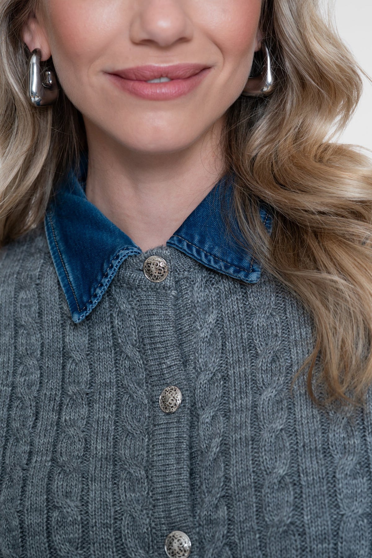 Geisha gebreid vest lichtgrijs denim 5