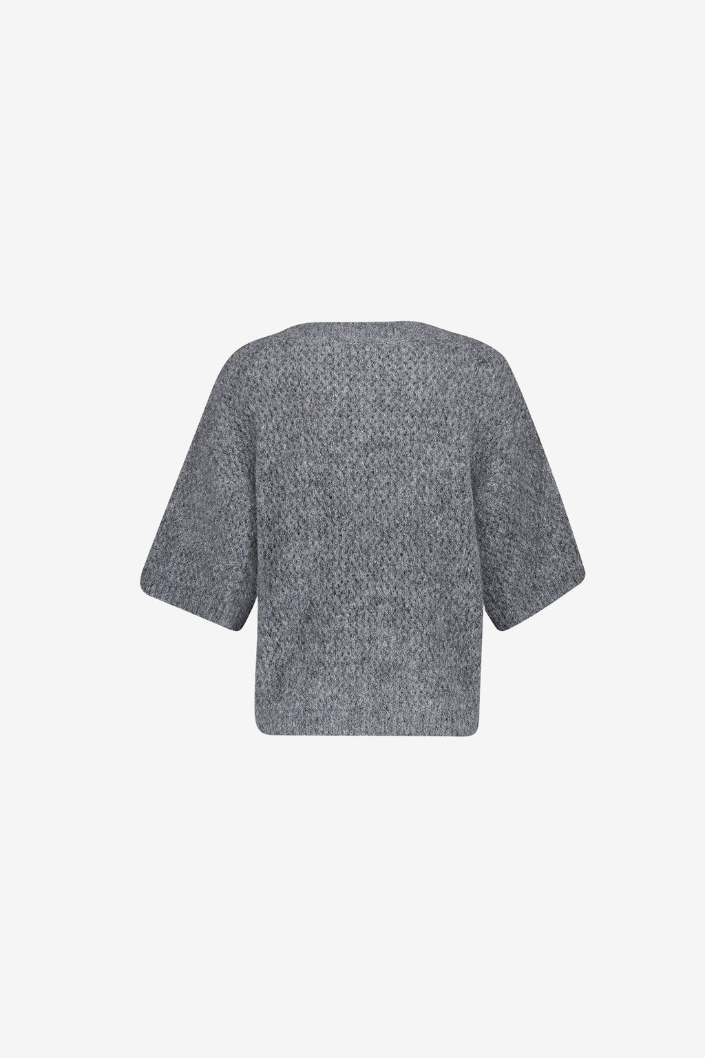 Geisha trui met grof ajourpatroon en korte mouwen in mid grey