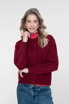 Geisha gilet bordeaux à col rond et boutonnage pour femme